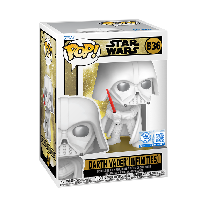 Star Wars Darth Vader Infinities Funko Pop white armor with flowing cape, box packaging show