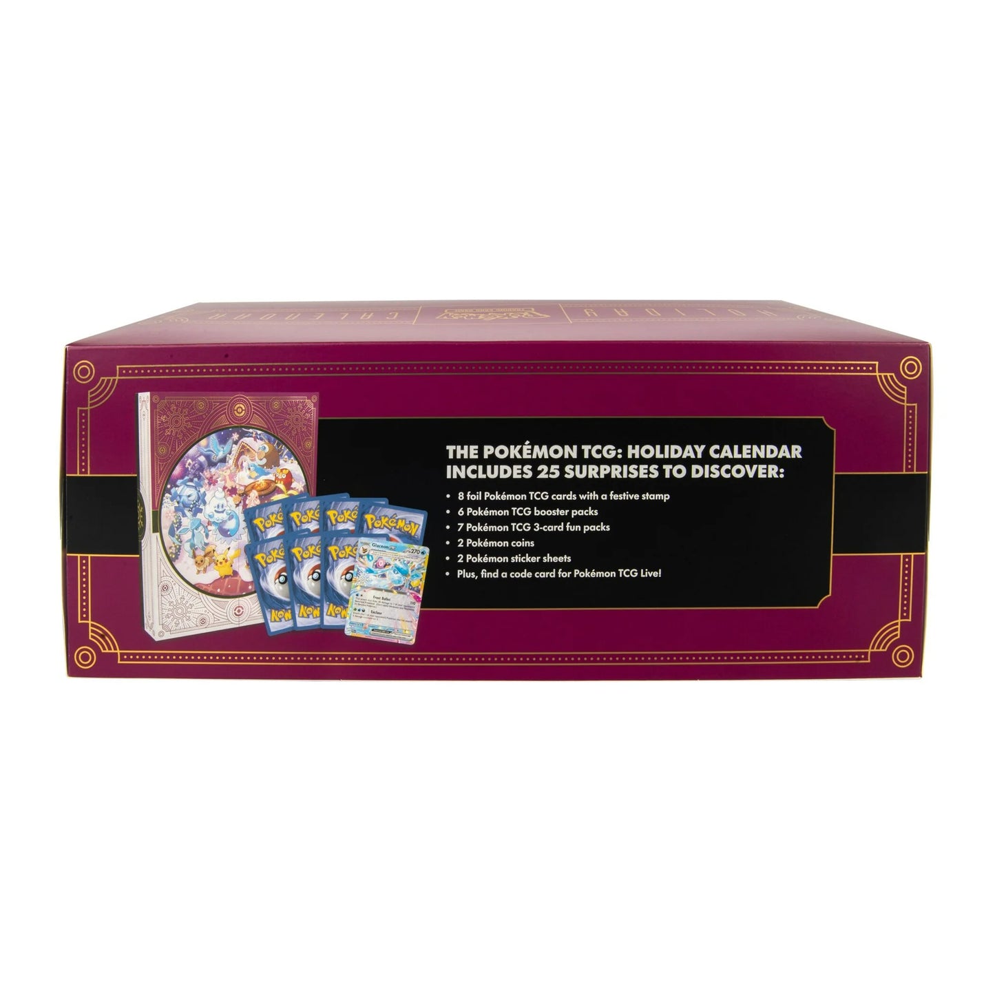 Pokémon TCG holiday calendar box with text on a white background