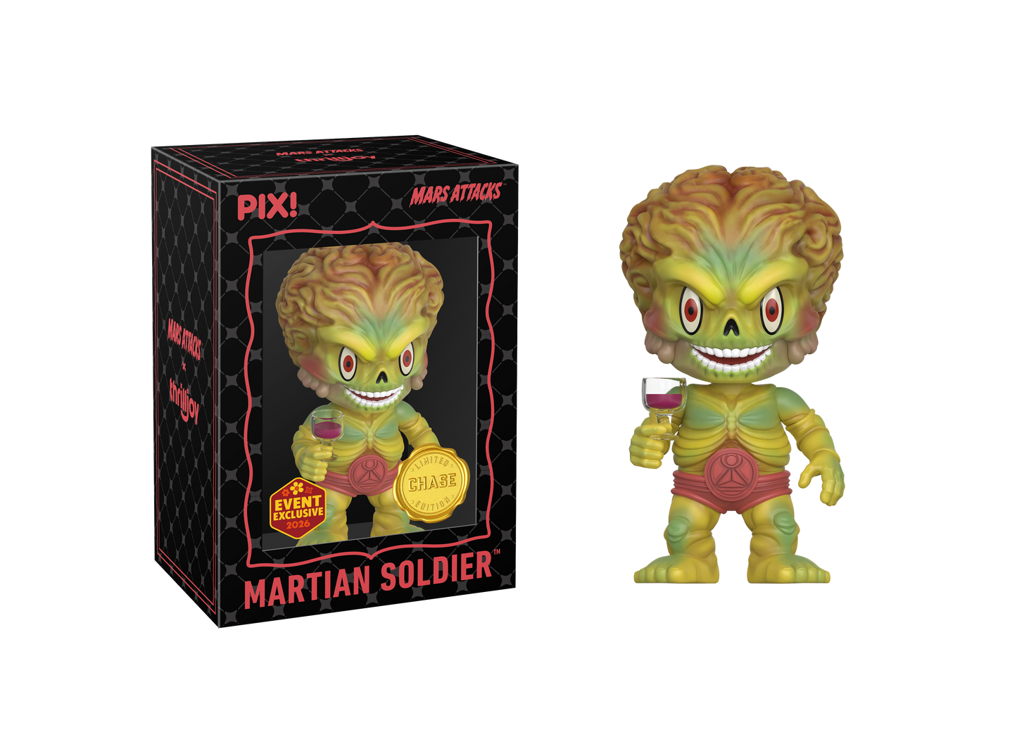 Toy figure of a Martian Soldier with packaging on a white background
