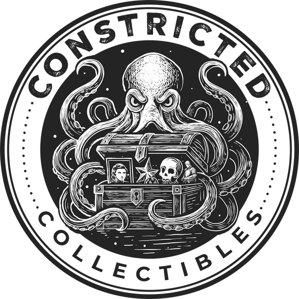 Logo of Constricted Collectibles featuring an octopus with a treasure chest and various items.