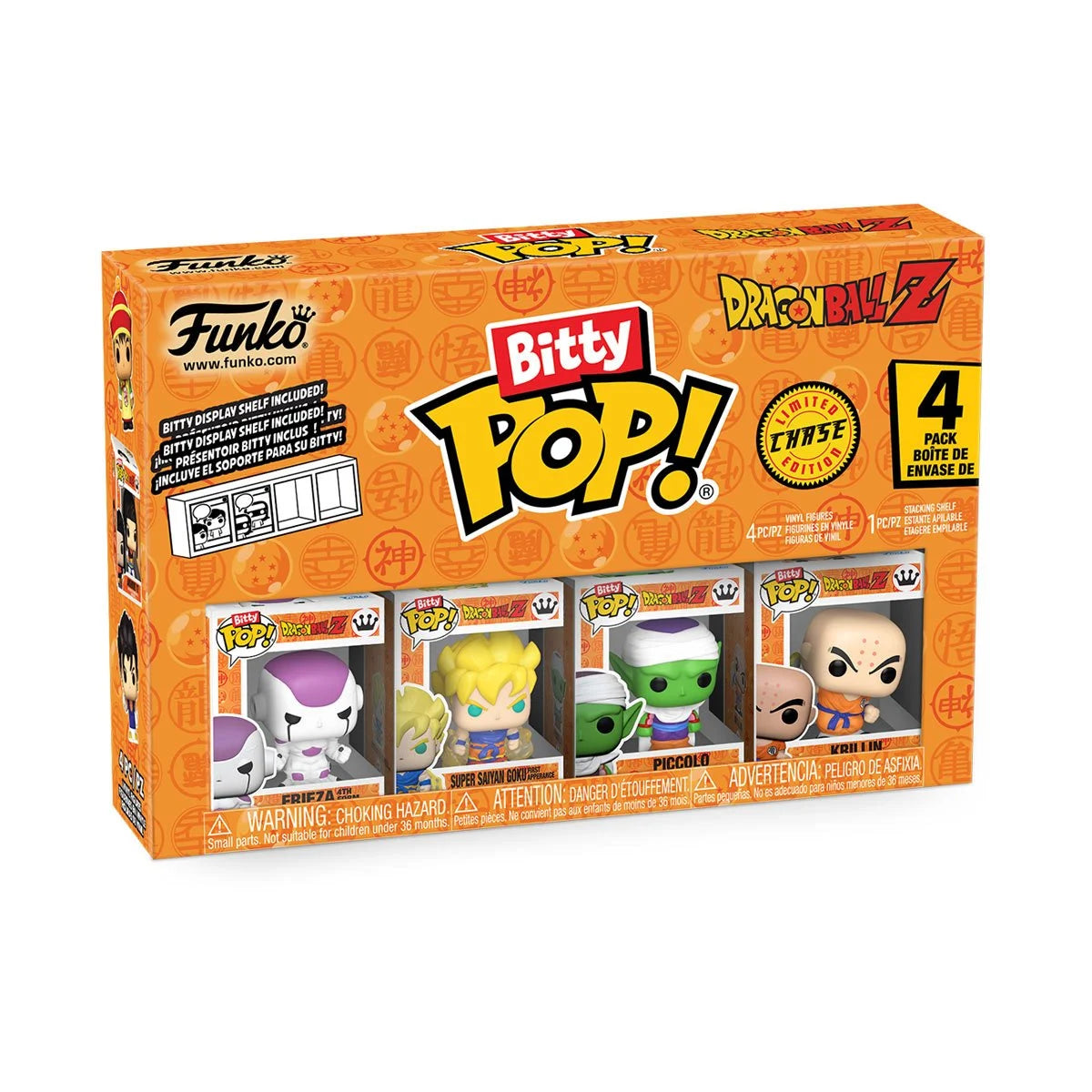 Box of Bitty Pop! figurines with Funko branding on an orange background