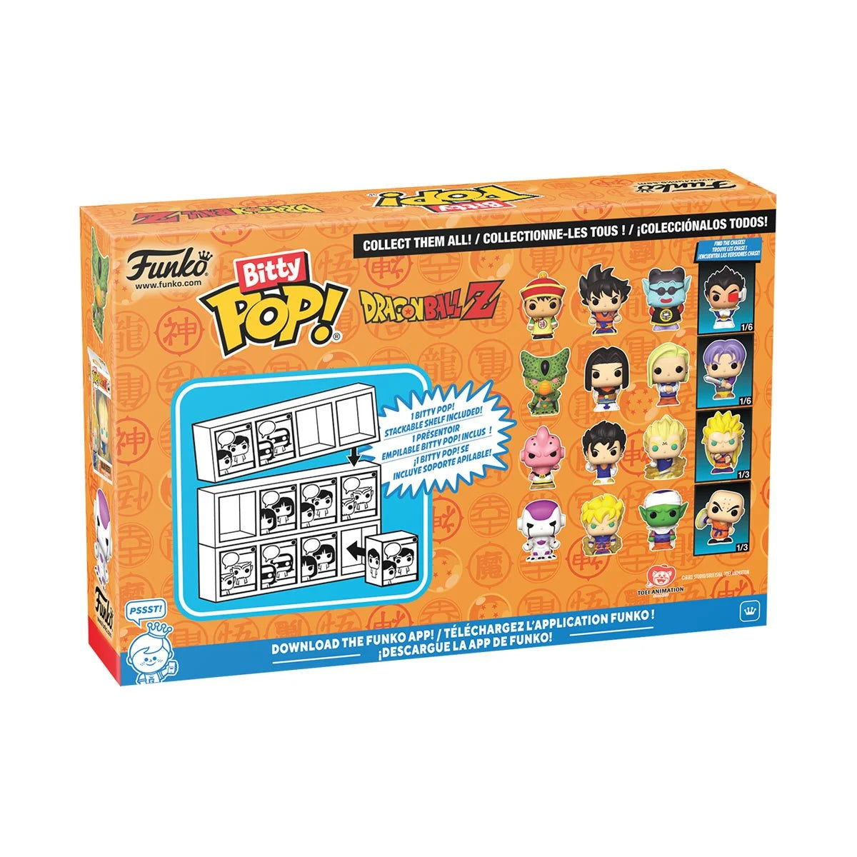 Funko Bitty Pop! packaging with character illustrations on a white background
