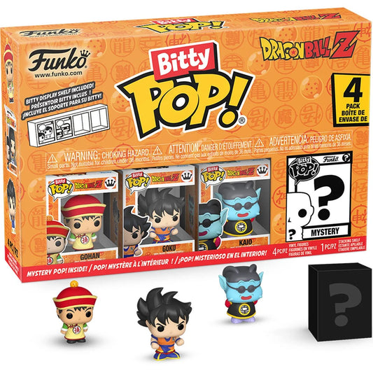 Funko Bitty Pop! Dragon Ball Z toy set packaging with figures and box.