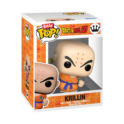 Funko Pop! vinyl figure packaging of Krillin from Dragon Ball Z with orange and white design.