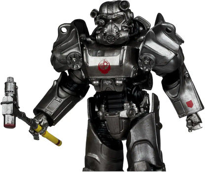 Mechanical figure with a gas mask and red emblem on a white background