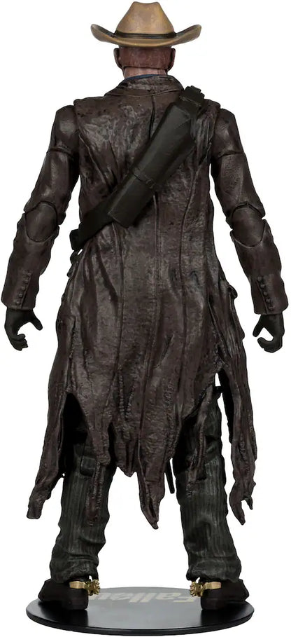 Action figure of a character in a cowboy outfit with a hat on a white background