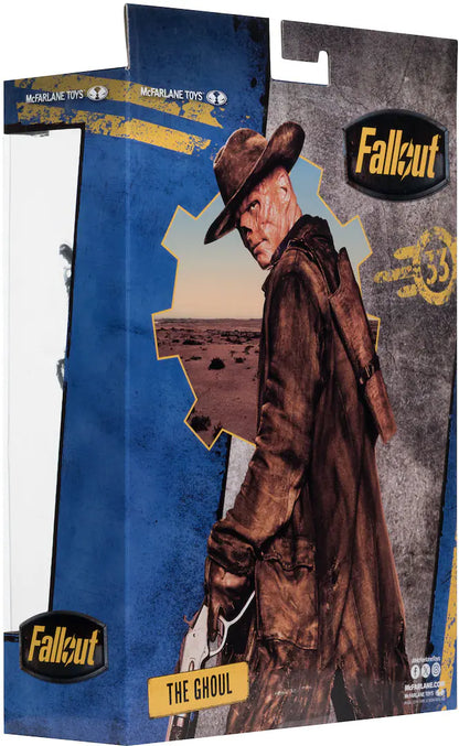 Action figure packaging for 'The Ghoul' from Fallout series, featuring a character in a brown coat and hat.
