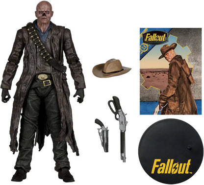 Action figure with accessories and 'Fallout' branding on a white background