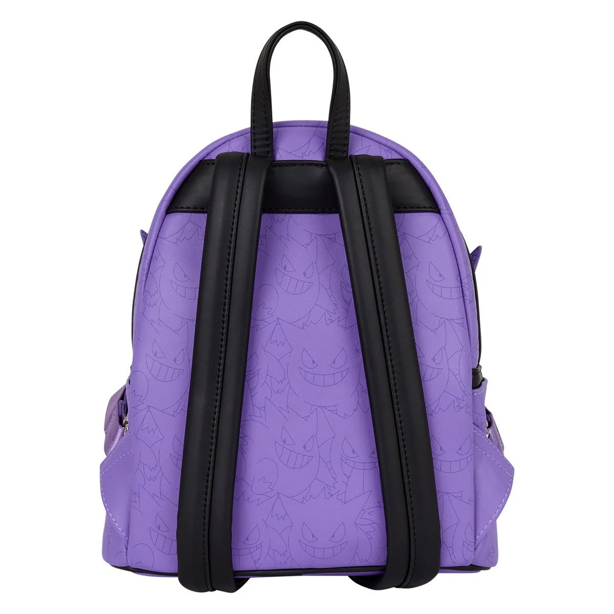 Purple backpack with black straps on a white background