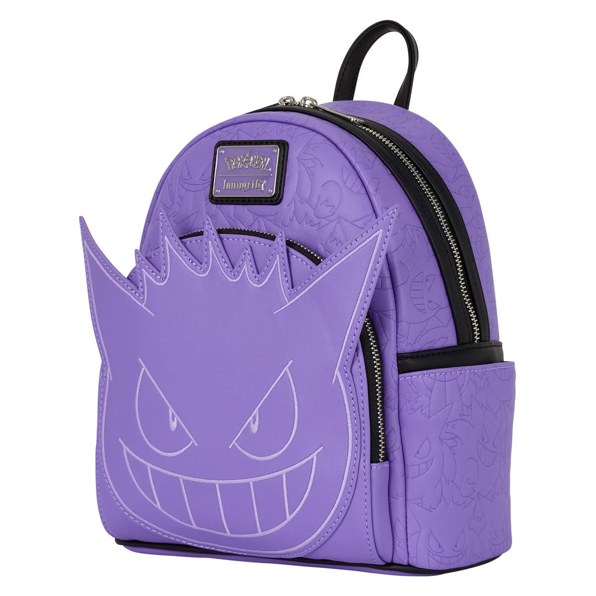 Purple backpack with a Gengar Pokemon face design on a white background