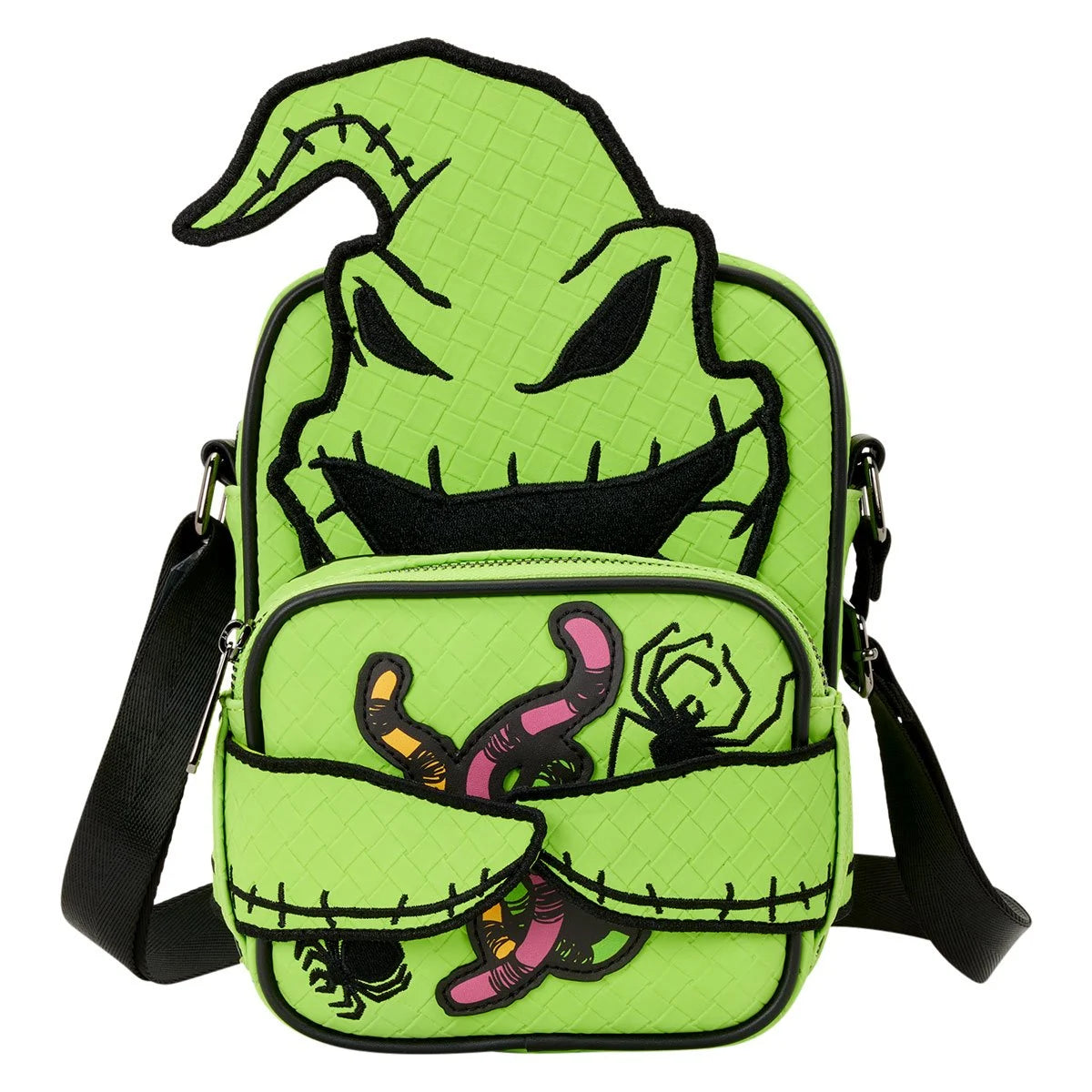 Front view of Nightmare Before Christmas Oogie Boogie glow‑in‑the‑dark crossbody bag