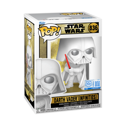 Star Wars Darth Vader Infinities Funko Pop white armor with flowing cape, box packaging show