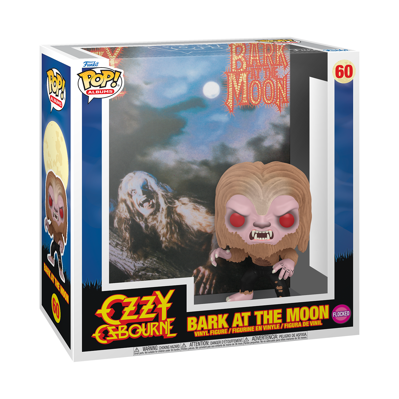 Funko Pop! Ozzy Osbourne 'Bark at the Moon' vinyl figure packaging with character illustration on a white background