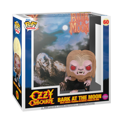 Funko Pop! Ozzy Osbourne 'Bark at the Moon' vinyl figure packaging with character illustration on a white background