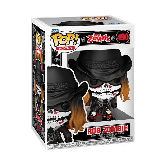 Funko Pop! vinyl figure packaging featuring Rob Zombie character with black hat and white face design.