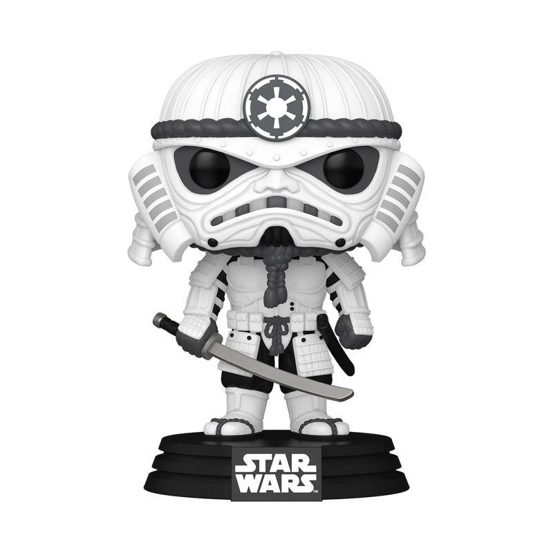Funko POP! Stormtrooper #815 full samurai warrior pose with black and white armor and short sword