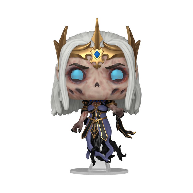 Funko POP Valindra Shadowmantle #1168 D&D vinyl figure out of box, showing lich wizard pose and golden crown.