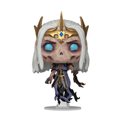Funko POP Valindra Shadowmantle #1168 D&D vinyl figure out of box, showing lich wizard pose and golden crown.