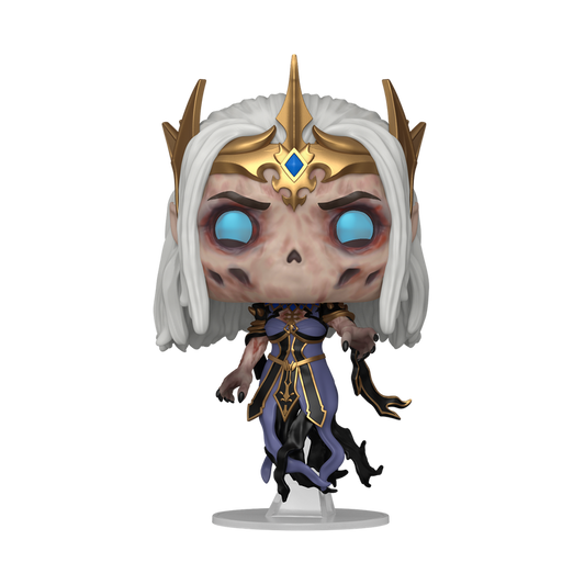 Funko POP Valindra Shadowmantle #1168 D&D vinyl figure out of box, showing lich wizard pose and golden crown.