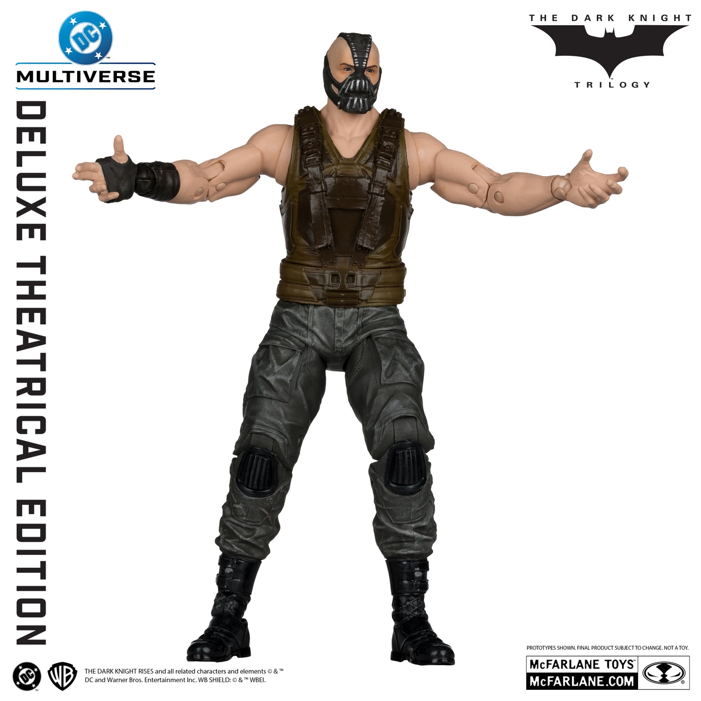Action figure of Bane from 'The Dark Knight Trilogy' with 'Multiverse' branding on a white background.