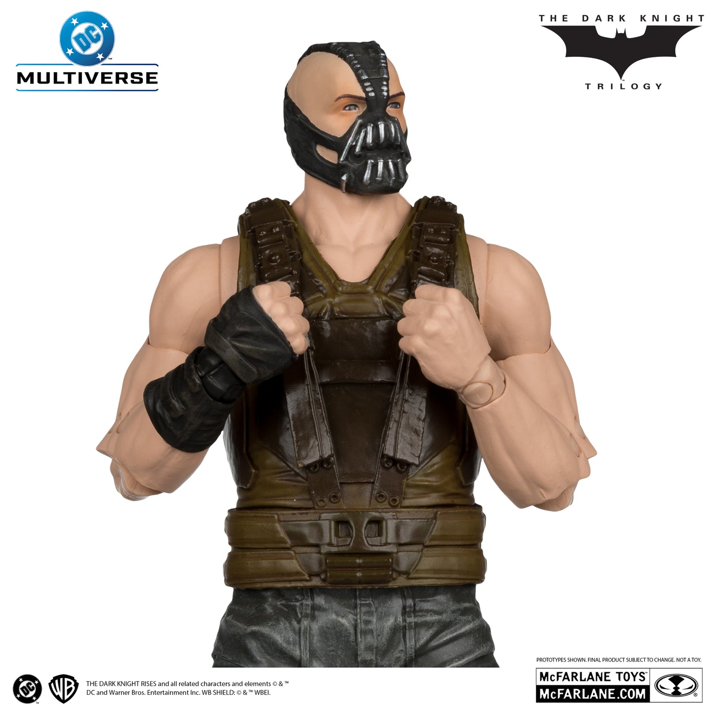 Action figure of a character from 'The Dark Knight Trilogy' with a vest and mask, featuring Multiverse and McFarlane Toys branding.