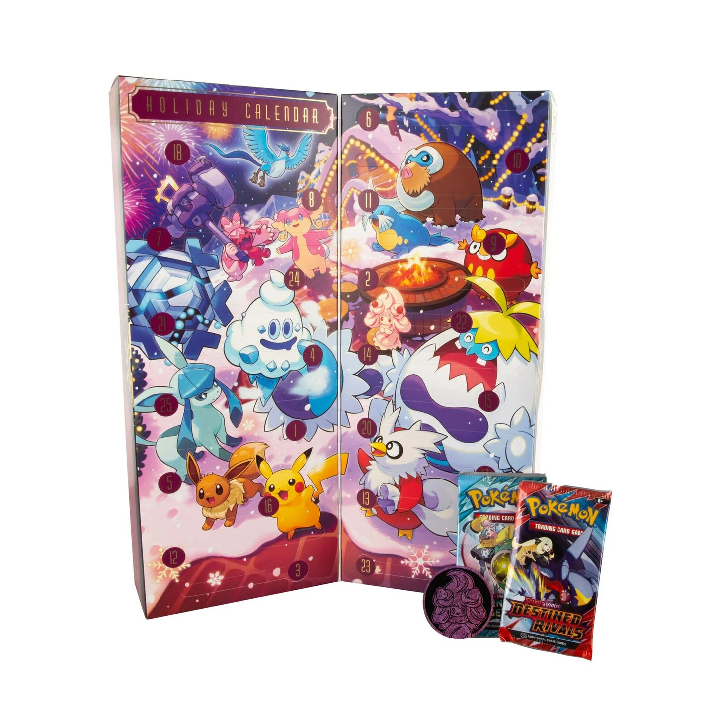 Pokémon-themed calendar with character illustrations on a white background