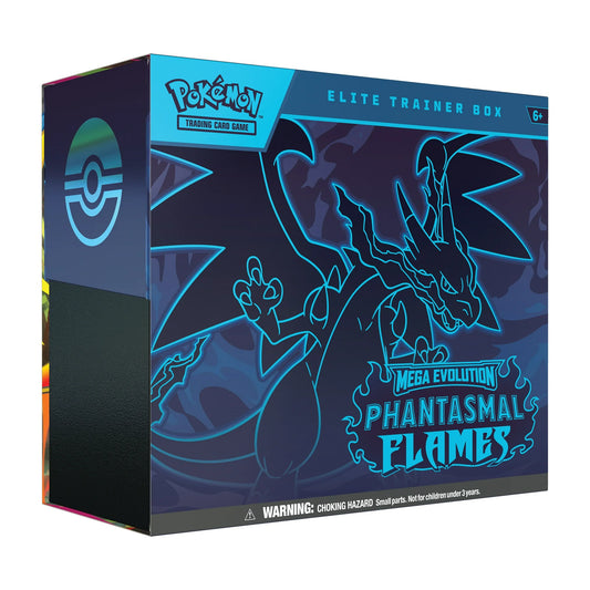 Pokémon Elite Trainer Box with Mega Evolution Phantasmal Flames design on a white background