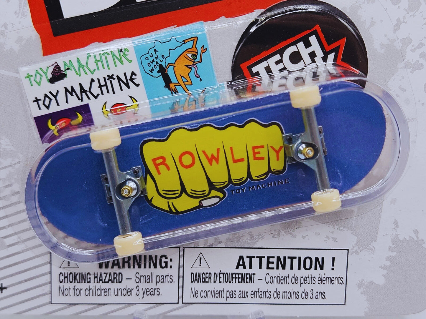Geoff Rowley Toy Machine graphic on Tech Deck fingerboard miniature skateboard