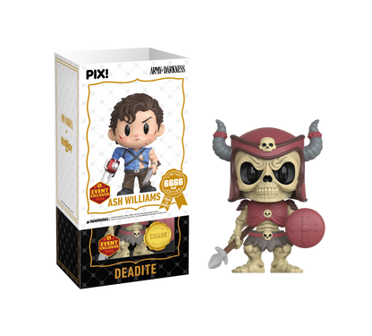 Thrilljoy figurine of Ash Williams from the Army of Darkness series, with packaging and Deadite figure.