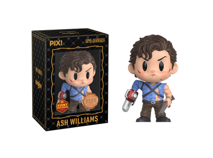 Thrilljoy figurine of Ash Williams from 'The Army of Darkness' with packaging on a white background