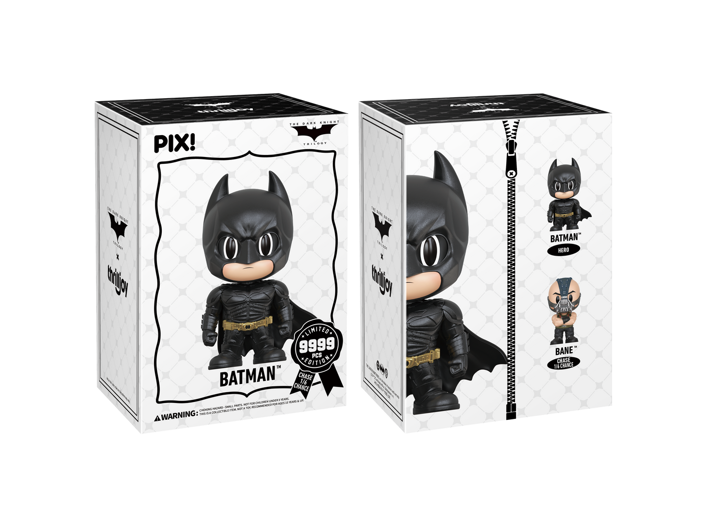 Two boxes of a Batman figurine with a white background
