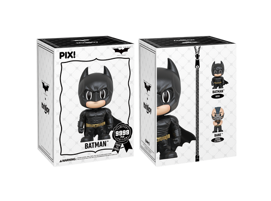 Two boxes of a Batman figurine with a white background