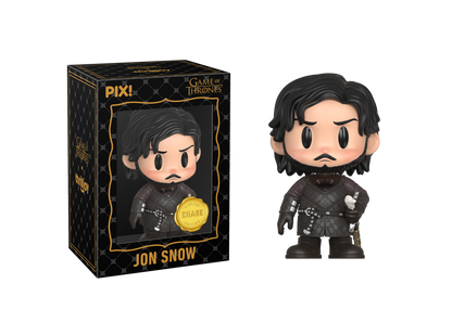 Funko Pop! Jon Snow figure from Game of Thrones next to its packaging on a white background