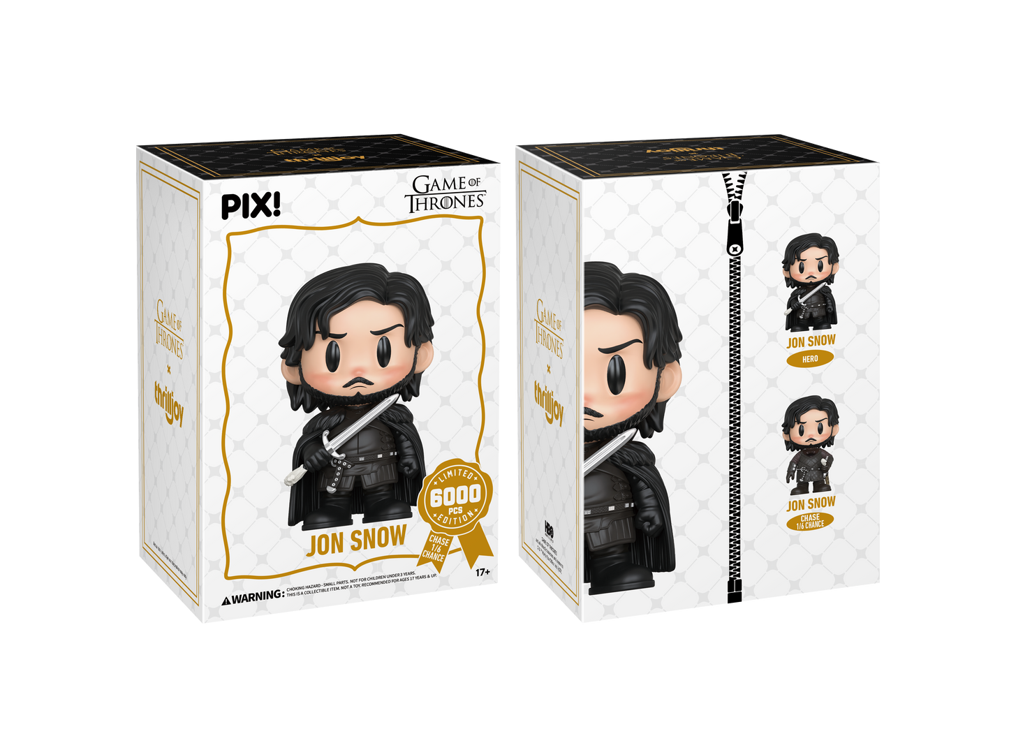 Pixi Jon Snow figurine packaging from Game of Thrones on a white background