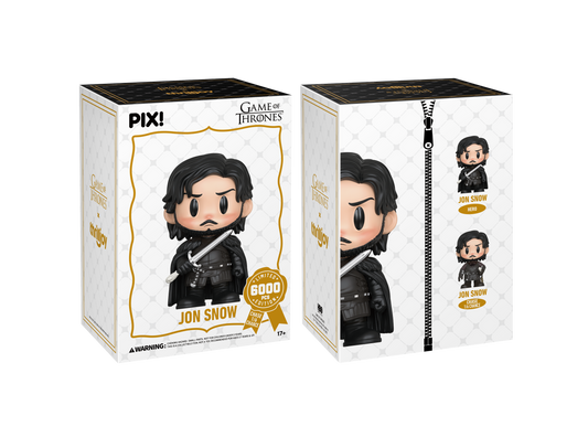 Pixi Jon Snow figurine packaging from Game of Thrones on a white background