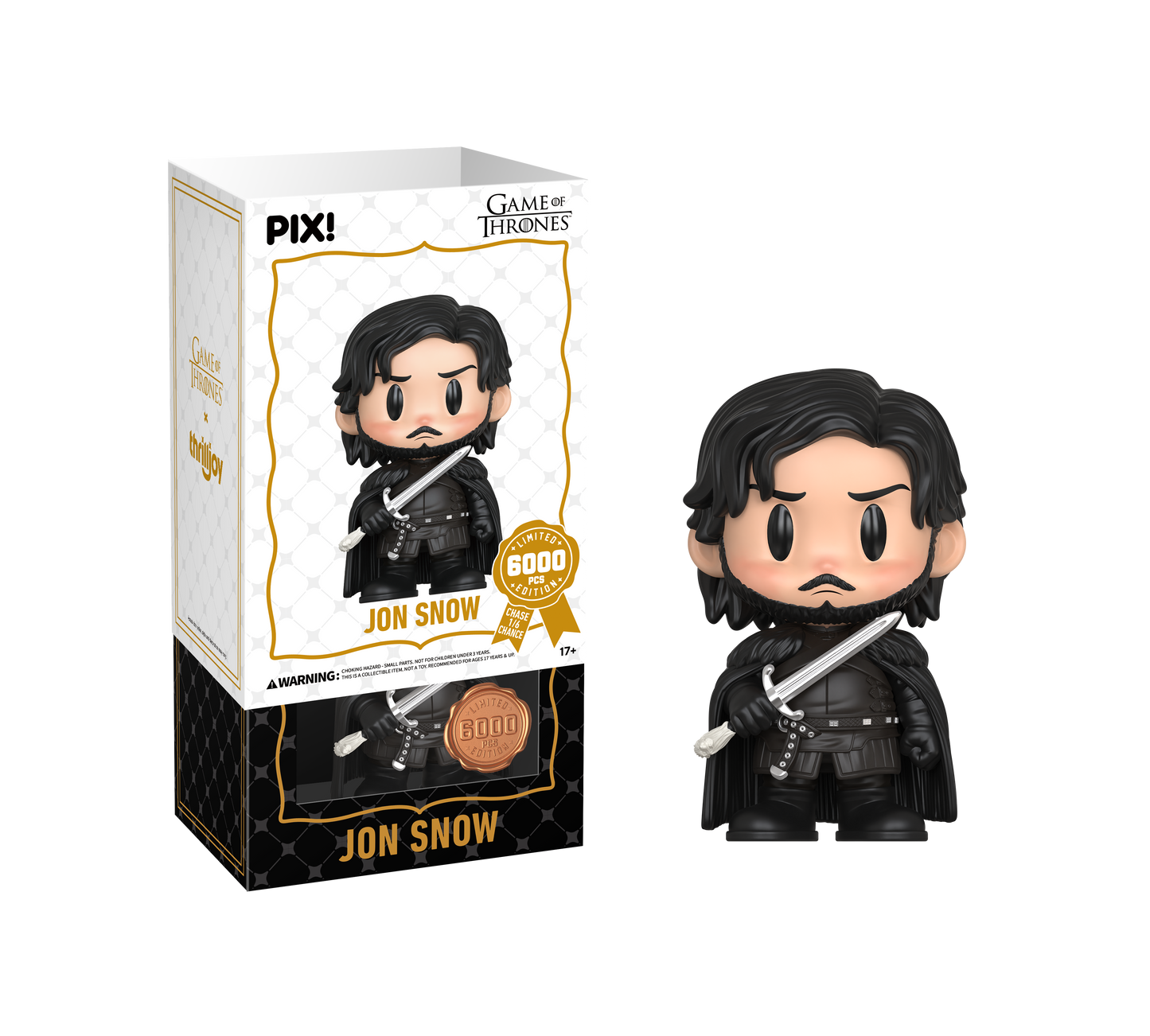 Jon Snow figurine from Game of Thrones with packaging on a white background