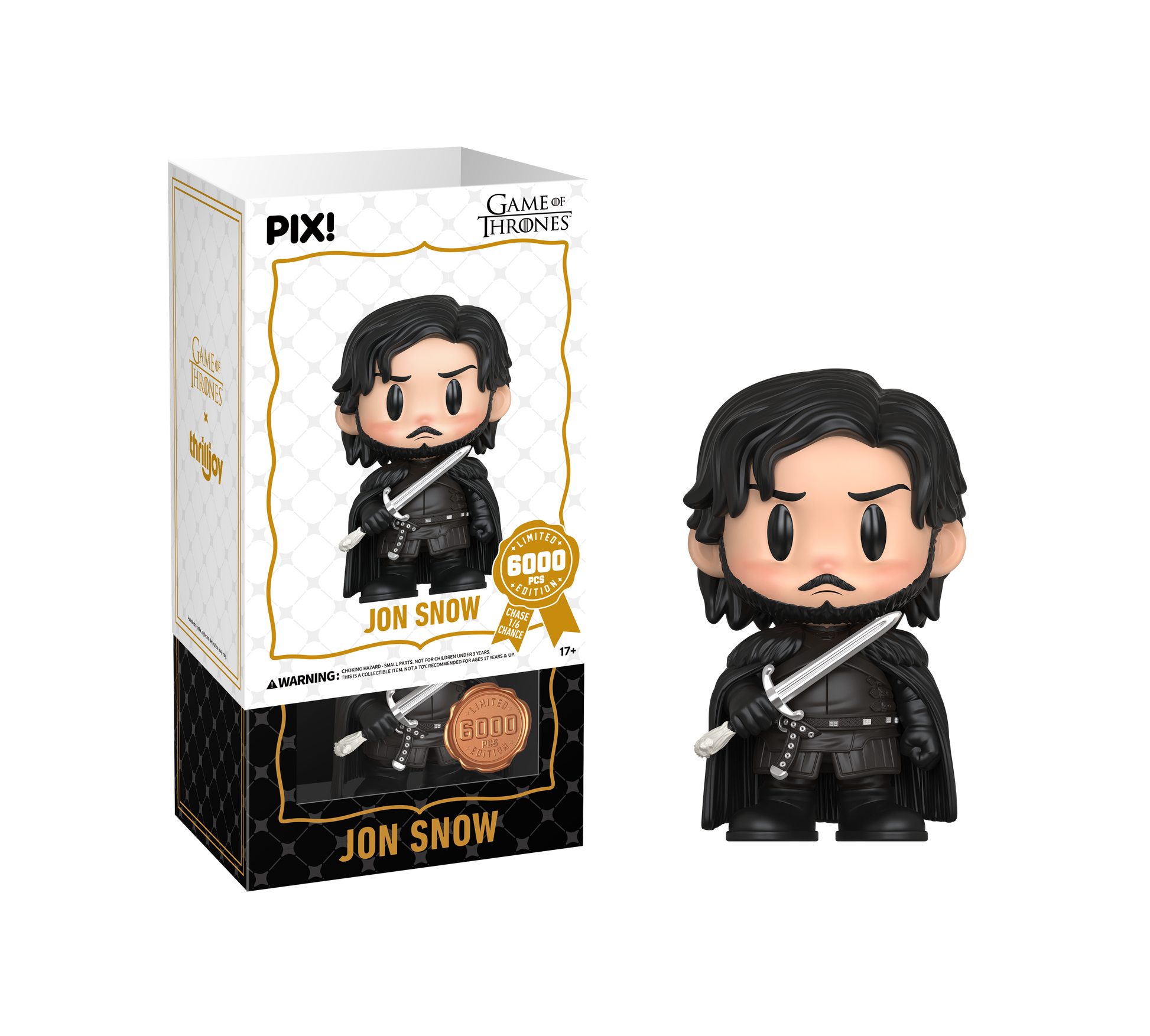 Jon Snow figurine from Game of Thrones with packaging on a white background