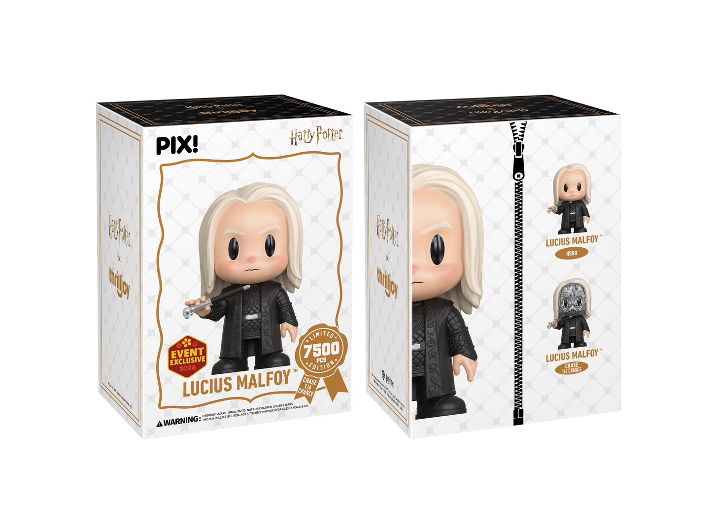 Two boxes of a 'Lucius Malfoy' figurine from Pixi, featuring the character from Harry Potter.