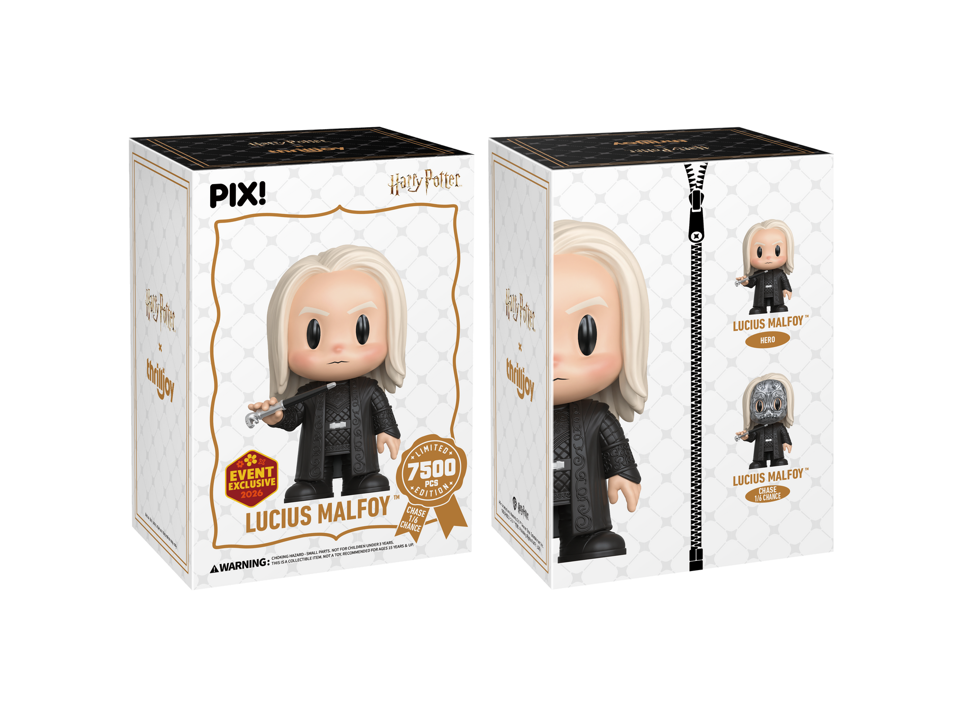 Two boxes of a 'Lucius Malfoy' figurine from Pixi, featuring the character from Harry Potter.