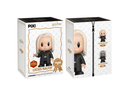 Two boxes of a 'Lucius Malfoy' figurine from Pixi, featuring the character from Harry Potter.