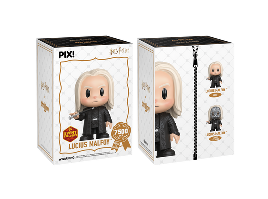 Two boxes of a 'Lucius Malfoy' figurine from Pixi, featuring the character from Harry Potter.