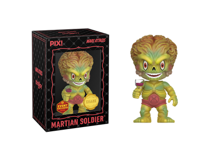 Toy figure of a Martian Soldier with packaging on a white background