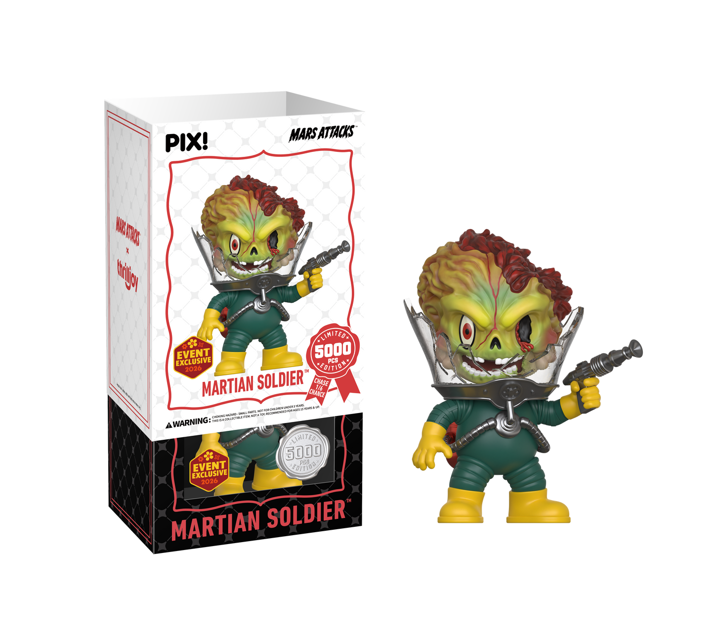 Pix! Martian Soldier figure with packaging on a white background