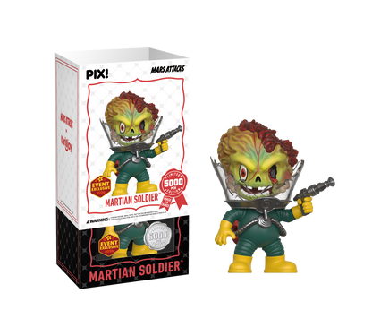 Pix! Martian Soldier figure with packaging on a white background