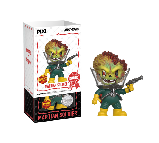 Pix! Martian Soldier figure with packaging on a white background