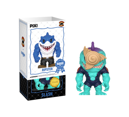 Toy figure of a character named 'Slash' next to its packaging