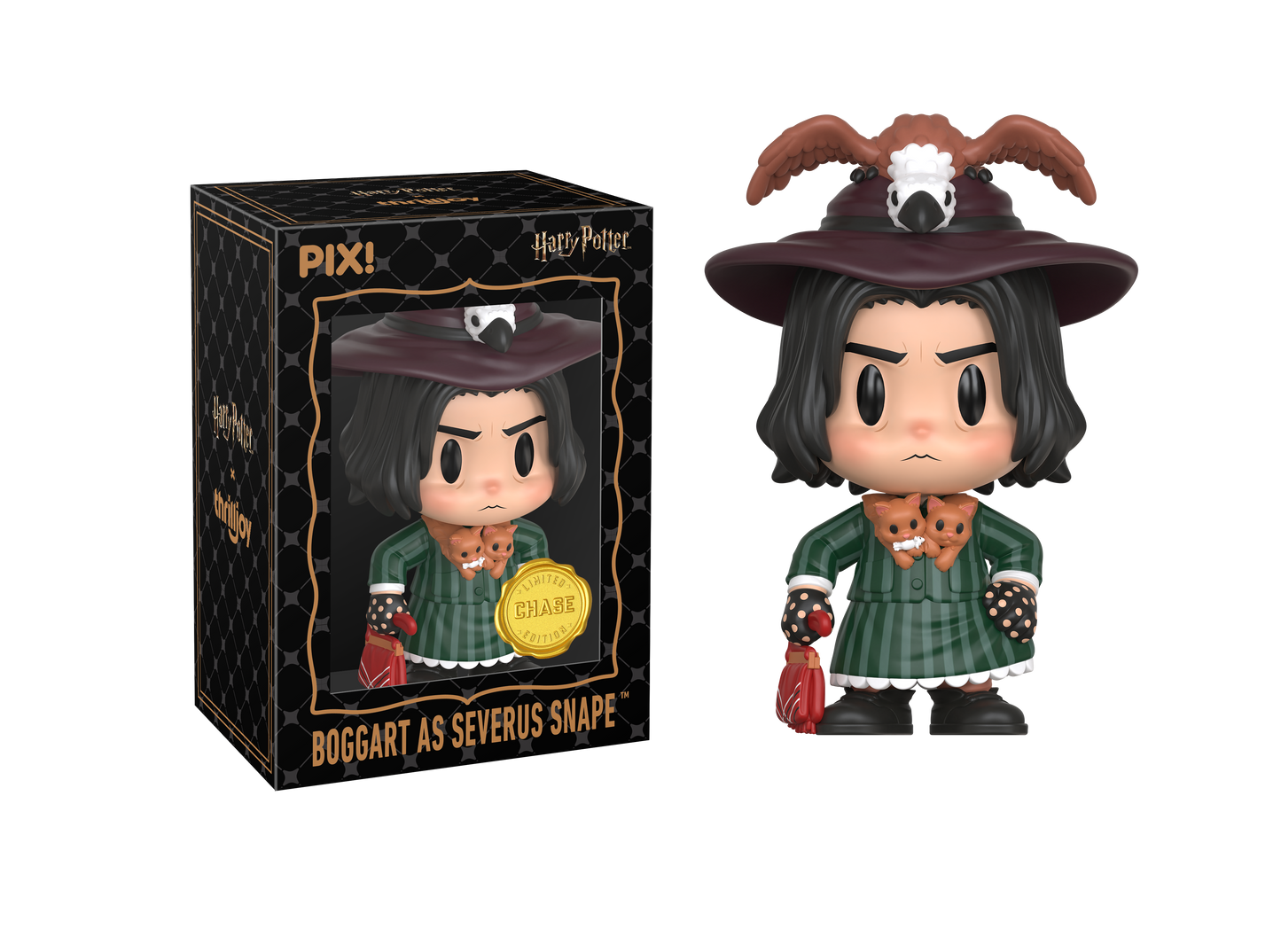 Thrilljoy vinyl figure of Boggart as Severus Snape with packaging on a white background