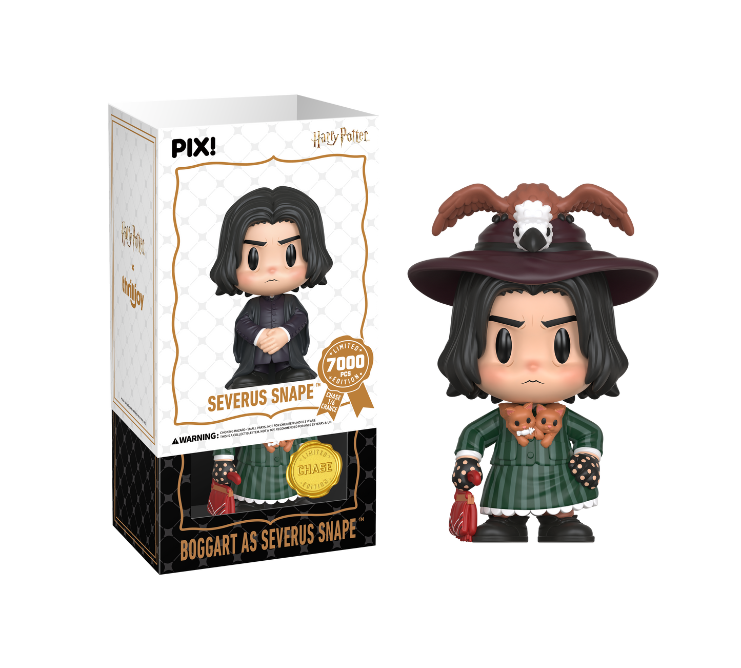 Thrilljoy vinyl figure of Severus Snape with packaging on a white background