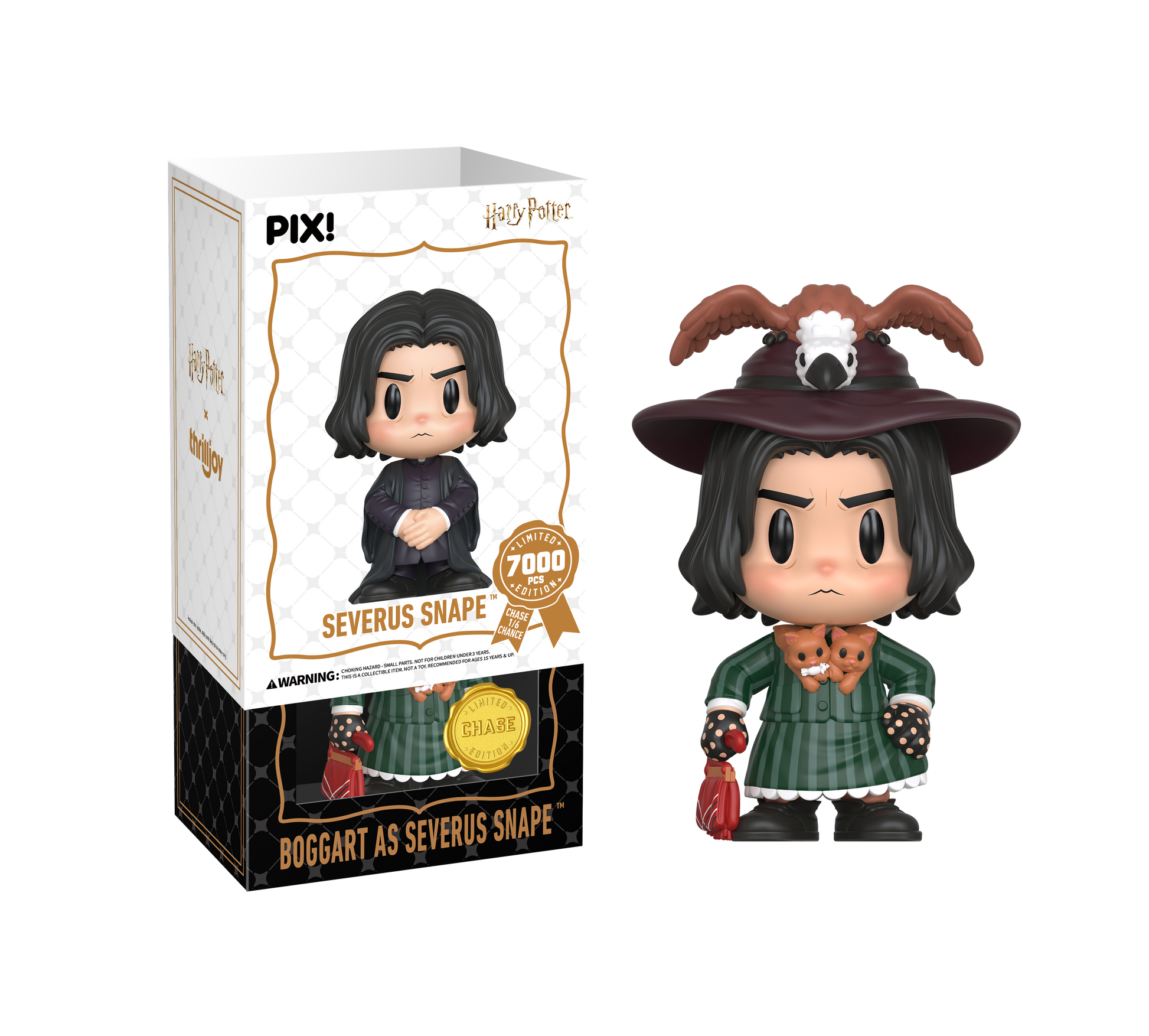 Thrilljoy vinyl figure of Severus Snape with packaging on a white background