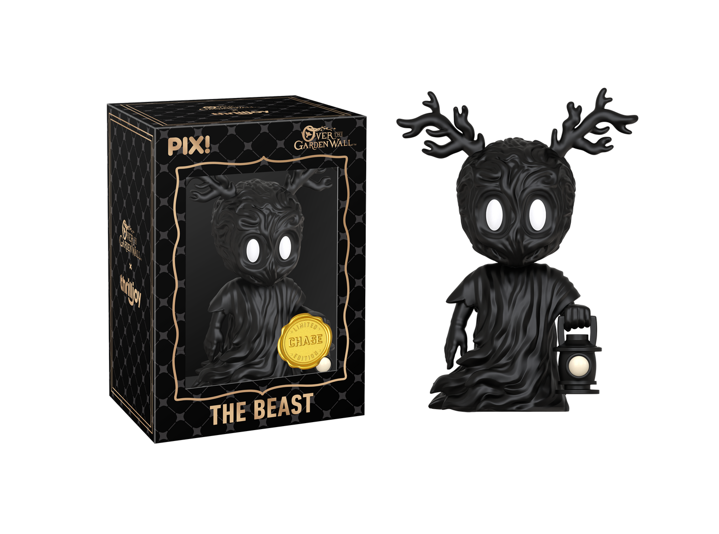 Black 'The Beast' figurine with packaging on a white background